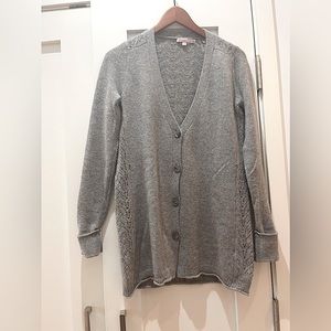 100% Cashmere Gray Cardigan with Back Pointelle Detail